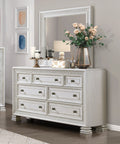 Classic Luxury Pearl White Finish Dresser Of 7X Drawers Wooden Bedroom Furniture 1Pc, Dart Molding Design White Wood
