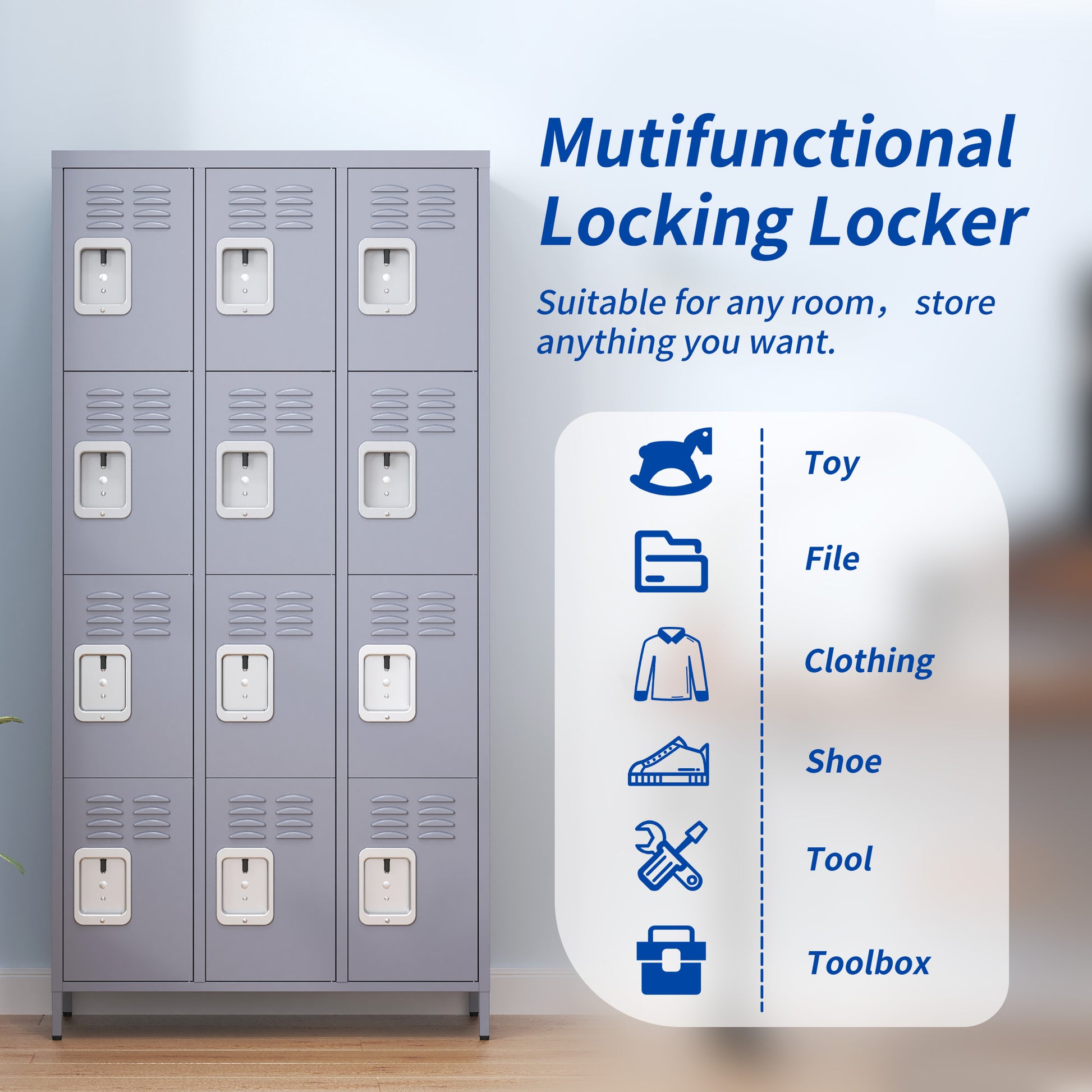 12 Door 72"H Metal Lockers With Lock For Employees,Storage Locker Cabinet For Home Gym Office School Garage,Gray 5 Or More Spaces Gray Primary Living Space Door Locks Modern Metal