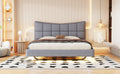 Full Size Upholstered Platform Bed With Led Lights,Usb Ports And Outlets,Linen Fabric,Gray Full Gray Wood Metal