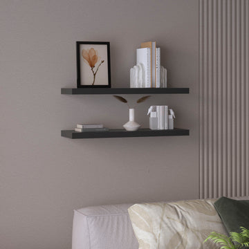 Ecco 31.5" Wide Floating Shelves Set Of 2, Shelves For Wall Decor For Bedroom, Bathroom Storage Shelves, Book Shelves For Living Room 2 Or Less Black Horizontal Primary Living Space Open Back Modern