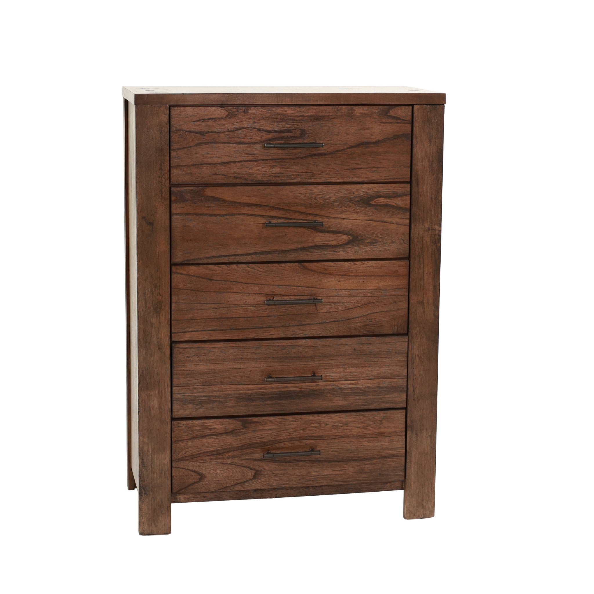 Oak Finish 1Pc Chest Of Drawers Wooden Texture 5X Drawers Storage Bedroom Furniture Oak Bedroom Contemporary,Modern,Transitional Rubberwood Particle Board Mdf,Rubber Wood