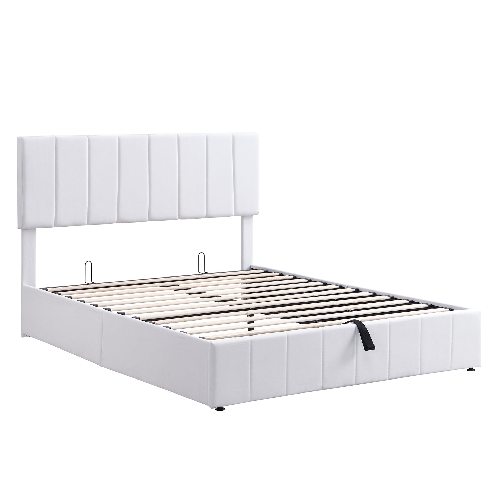 Queen Size Upholstered Platform Bed With A Hydraulic Storage System White Old Sku: Lp000211Aak White Upholstered