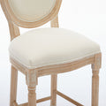 Solid Wood Bar Stools Set Of 2, Classic French Country Wooden Barstools With Upholstered Seating Beige Fabric Wood Fabric