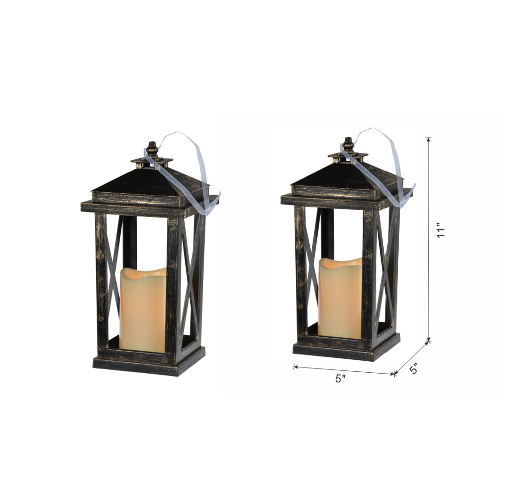 Set Of 2 Menifee Lantern With Led Candle, Tall 5X5X11" Antique Black Antique,Contemporary,Modern Plastic