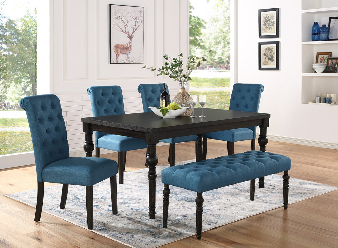 Leviton Urban Style Dark Wash Wood Dining Set: Table, 4 Chairs And Bench Wood Black Wood Dining Room Fixed Table Rubberwood Rectangular 4 Leg Rectangular Dining Table With Chair And Bench Mdf