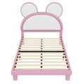 Full Size Upholstered Platform Bed With Cartoon Ears Shaped Headboard And Led, White&Pink Box Spring Not Required Full White Pink Bedroom Bed Frame Faux Leather Upholstered