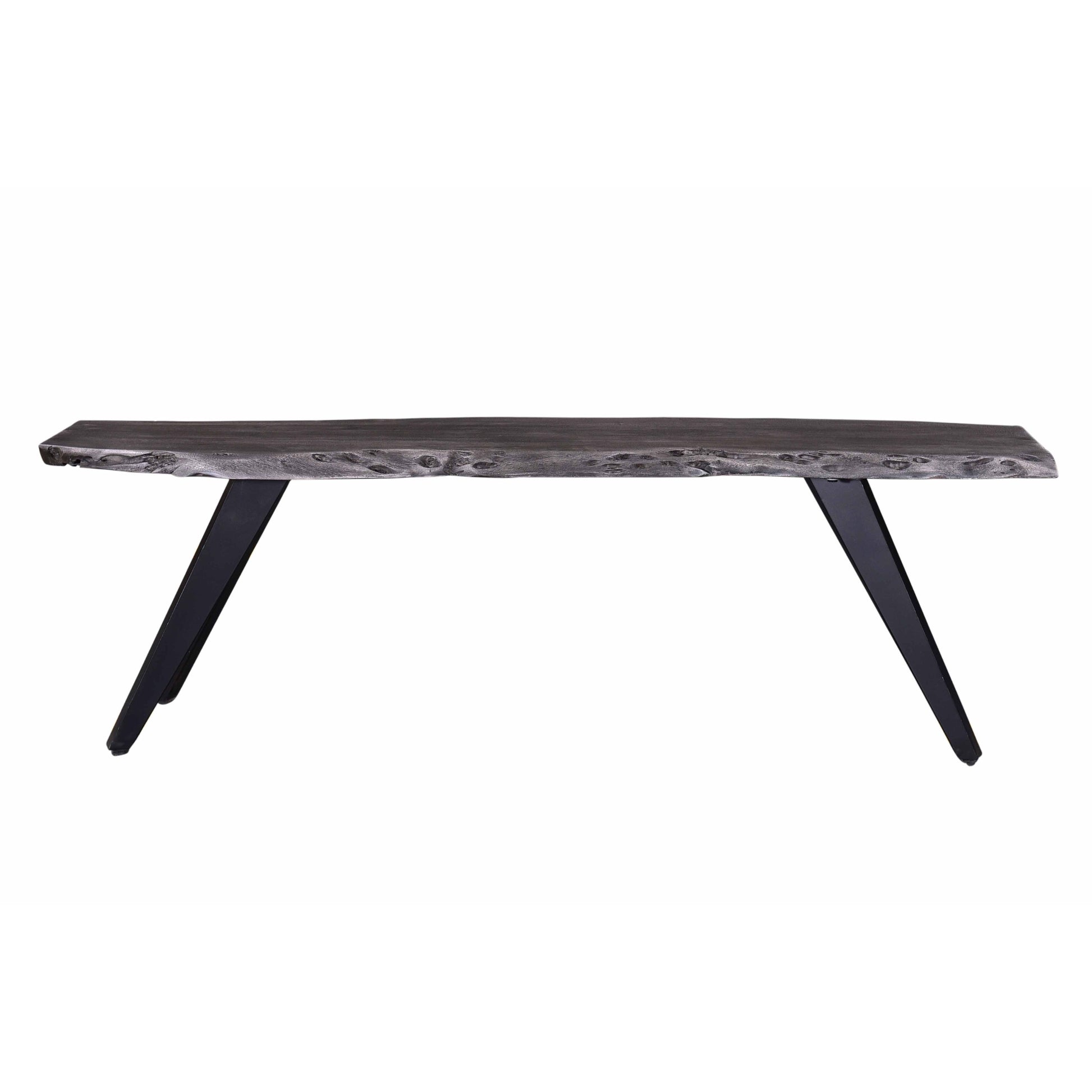 60 Inch Modern Dining Bench, Acacia Wood Table, Live Edge, Iron Legs, Gray, Black Black Gray Gray Dining Room Modern Acacia Iron Acacia Wood