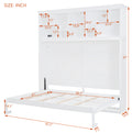 Queen Size Murphy Bed Wall Bed With Top Shelves & Usb,White Queen White Plywood