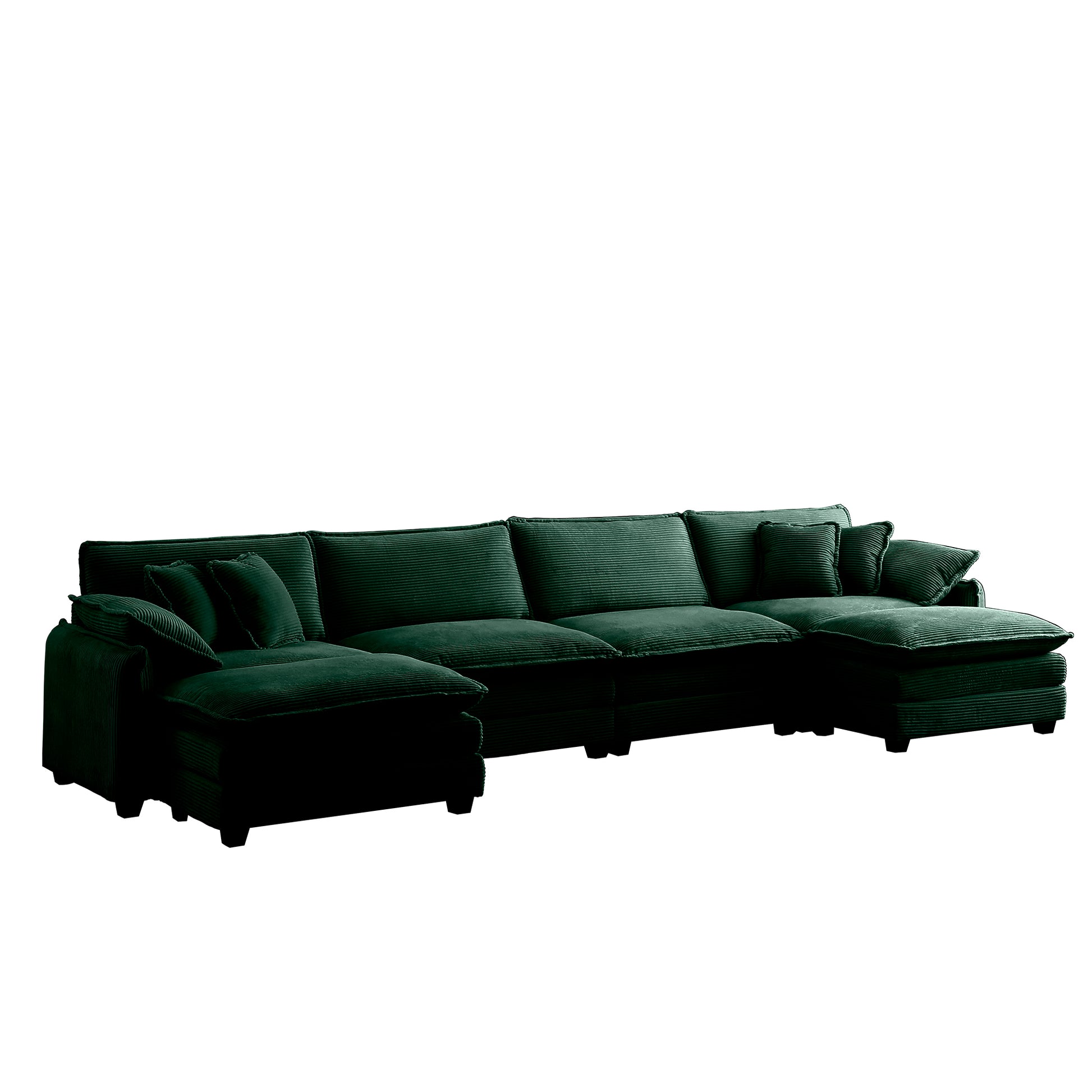 Over Size U Shape Corduroy Sofamodern Upholstered 4 Seater Sofa With 2 Ottomans, Premium Soft Corduroy Fabric Sofa Green Corduroy 4 Seat