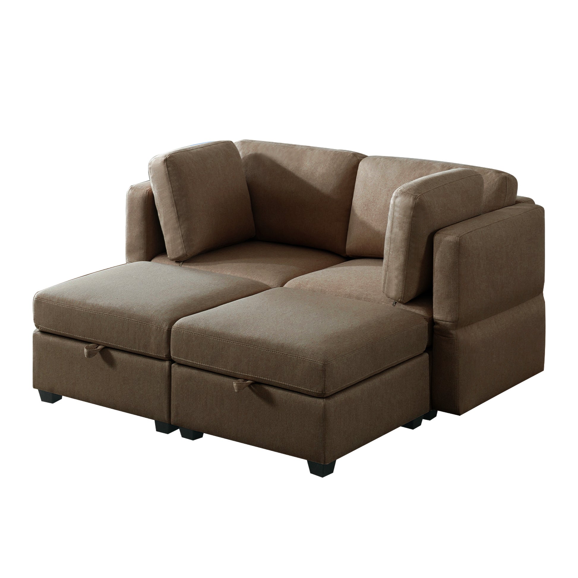 Modular Sectional 2 Seater Sofa With 2 Ottomanssleeper Sofa Bed Modular Sofa With Chaiseadjustable Arms And Backs Brown Brown Polyester 2 Seat