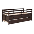 Low Loft Bed Twin Size With Full Safety Fence, Climbing Ladder, Storage Drawers And Trundle Espresso Solid Wood Bed Espresso Solid Wood