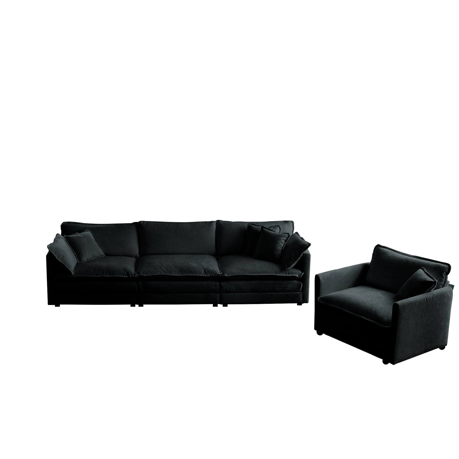 Sofa Set Of 3, 1 1 3 Seats Living Room Sofa Set, Accent Chair, Loveseat, And Three Seat Sofa Modern Style Round Arms 3 Piece Sofa Set, Black Chenille Black Chenille 5 Seat