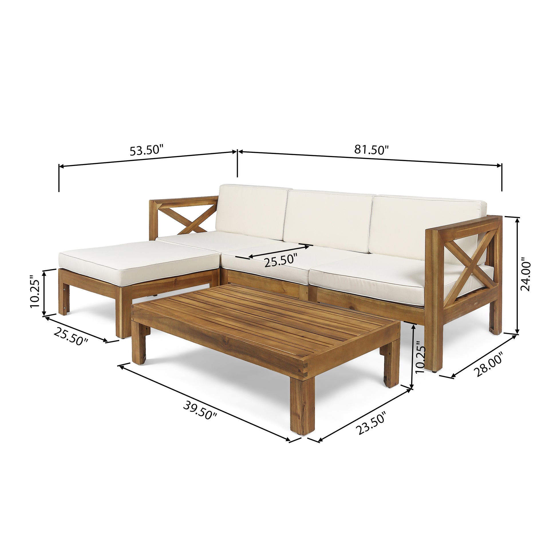 Alcove Lshape Sofa Set, Beige Beige Seats 4 Acacia Wood