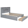 Queen Size Platform Bed With Storage Headboard And 2 Drawers, Gray Box Spring Not Required Queen Gray Wood Bedroom Bed Frame Solid Wood Mdf