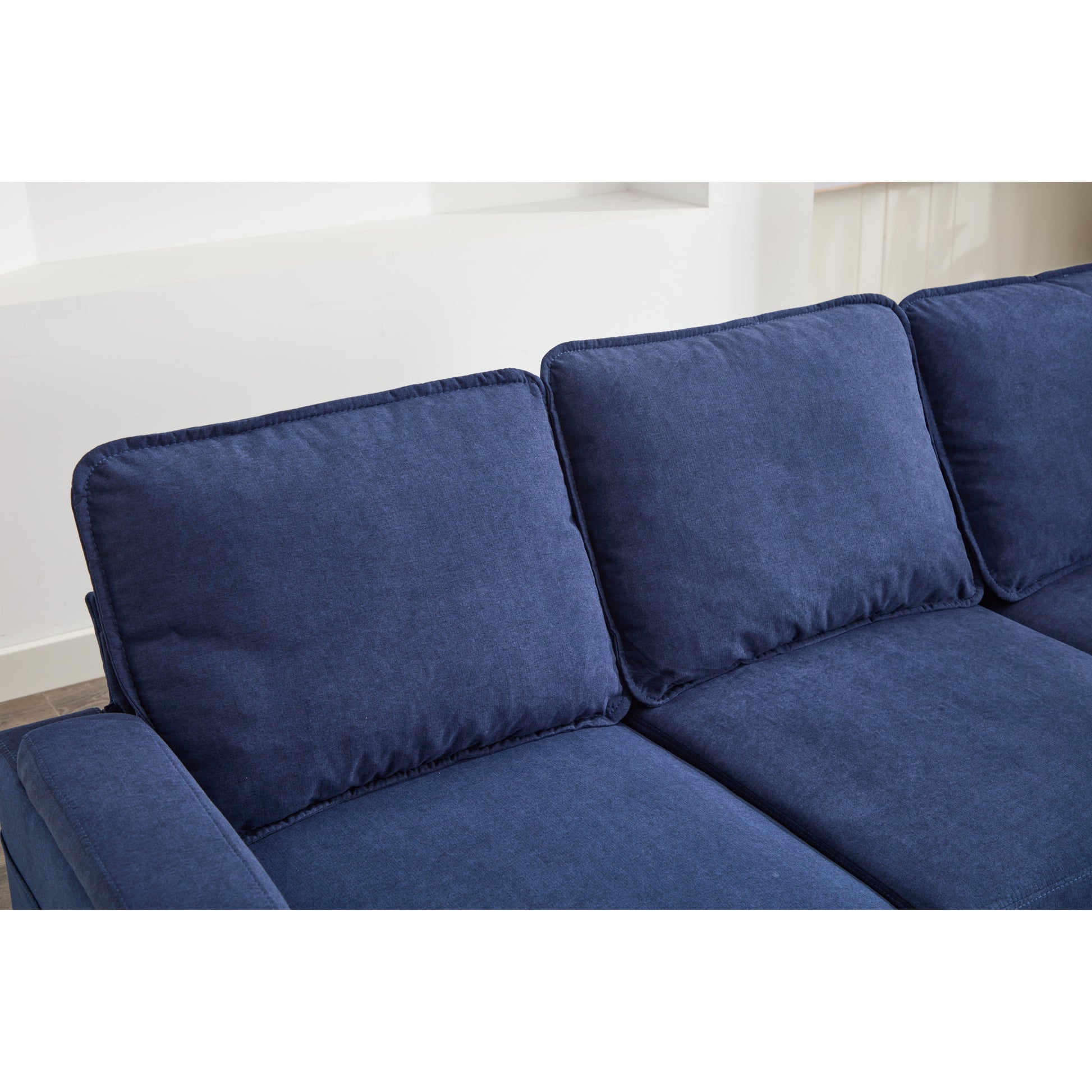 Blue Color Knock Down 3 Seat Combo Sofa With Storage Ottoman For Living Room Apartment Bedroom And Compact Room,Room, Upholstered Sectional Couch, L Shaped Bench With A Footrest, A Individual Stool White Wood Primary Living Space Heavy Duty Pine 3 Seat