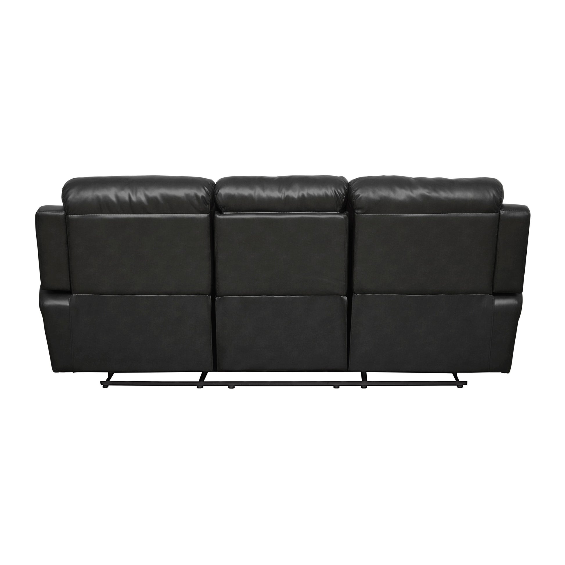 Leather Reclining Sofa With Center Drop Down Cup Holder, Black Black Leather