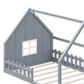 Full Size Wood House Bed With Window And Fence, Gray Old Sku: Wf304147Aae Box Spring Not Required Full Gray Wood Bedroom Pine Bed Frame Solid Wood Mdf