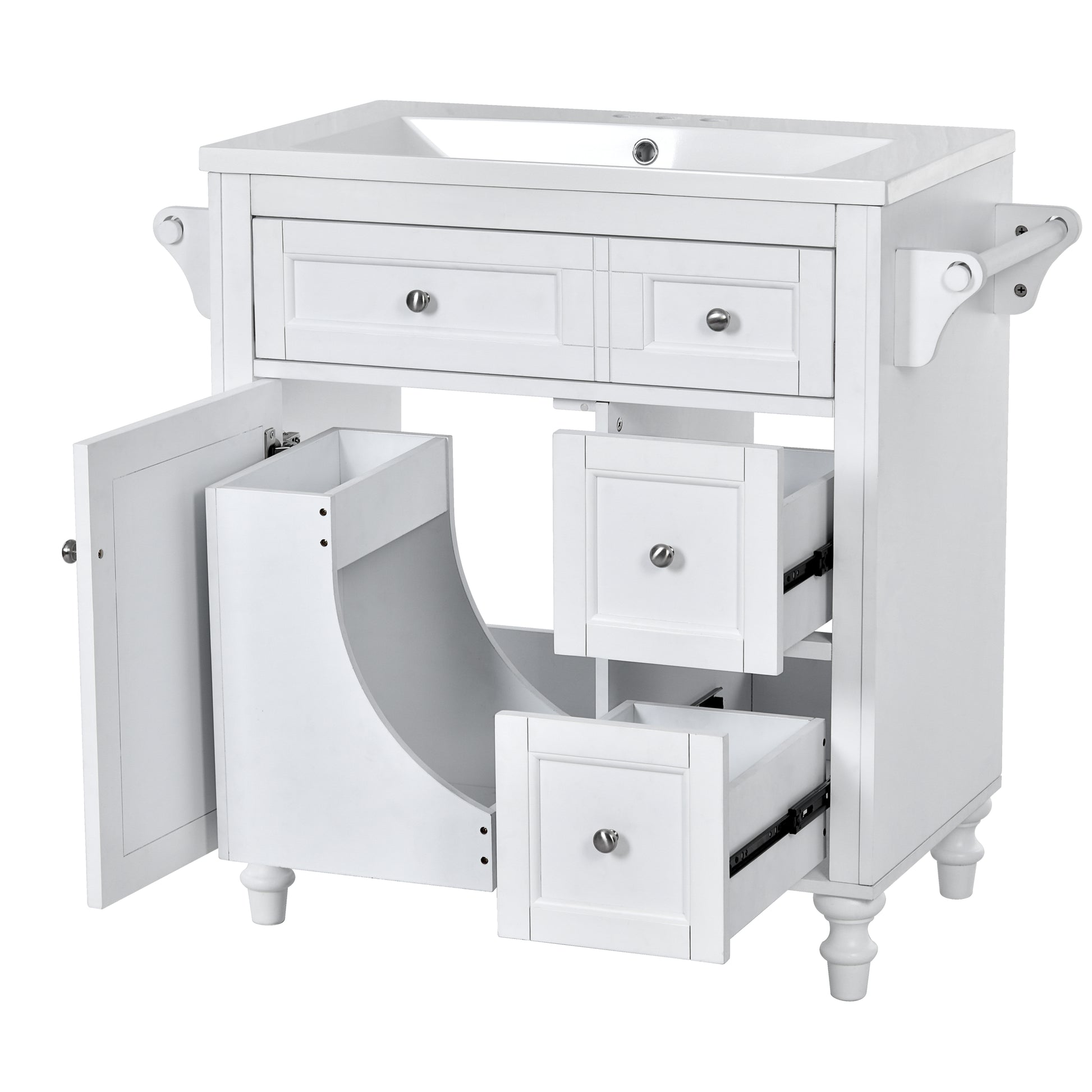 30'' Bathroom Vanity With Top Sink, Modern Bathroom Storage Cabinet With 2 Drawers And A Tip Out Drawer, Single Sink Bathroom Vanity Same As N710S130001K White Bathroom Modern Solid Wood Mdf Resin
