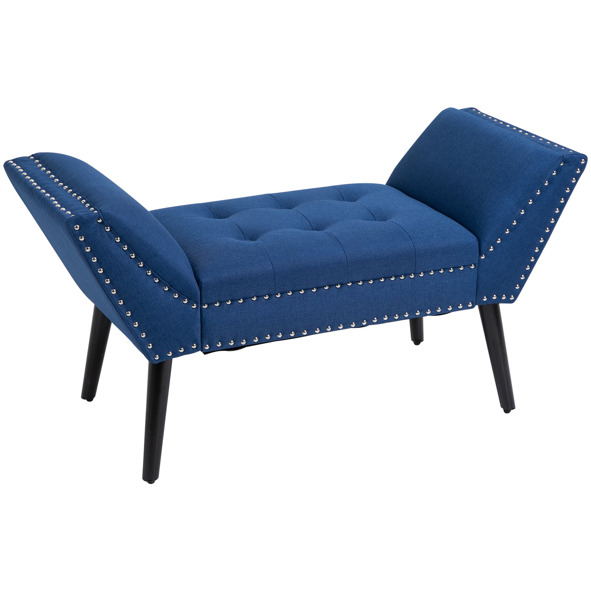 Homcom Modern Button Tufted Sitting Bench, Accent Fabric Upholstered Ottoman For Bedroom Or Living Room, Blue Blue Polyester