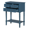 Narrow Console Table, Slim Sofa Table With Three Storage Drawers And Bottom Shelf Navy Navy Solid Wood Mdf