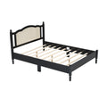 Queen Size Wooden Platform Bed With Natural Rattan Headboard, Vintage Bed Frame With Wooden Slat Support, Black Box Spring Not Required Queen Black Wood