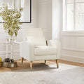 Mid Century Modern Accent Chair, Upholstered Armchair Living Room Chair, Comfy Single Sofa Chair With Metal Legs, Polyester Fabric Chair For Living Room Bedroom White Sherpa