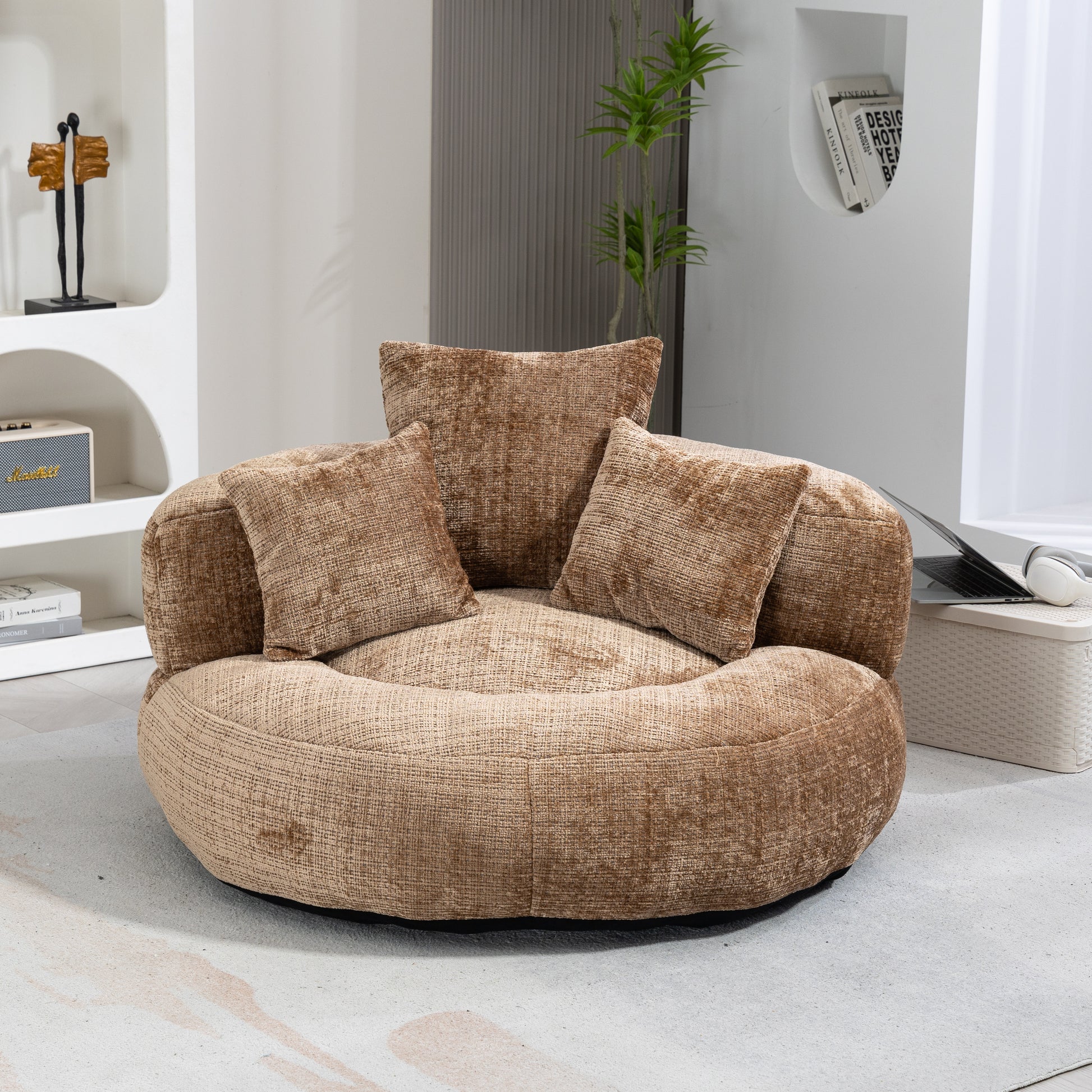 Coolmore Lazy Sofa Durable Comfort Lounger High Back Bean Bag Chair Couch With Three Pillows For Adults And Kids, Indoor & Outdoor, Single Gaming Sofa Chair For Bedroom,Office Coffee Chenille Coffee Foam Chenille 1 Seat