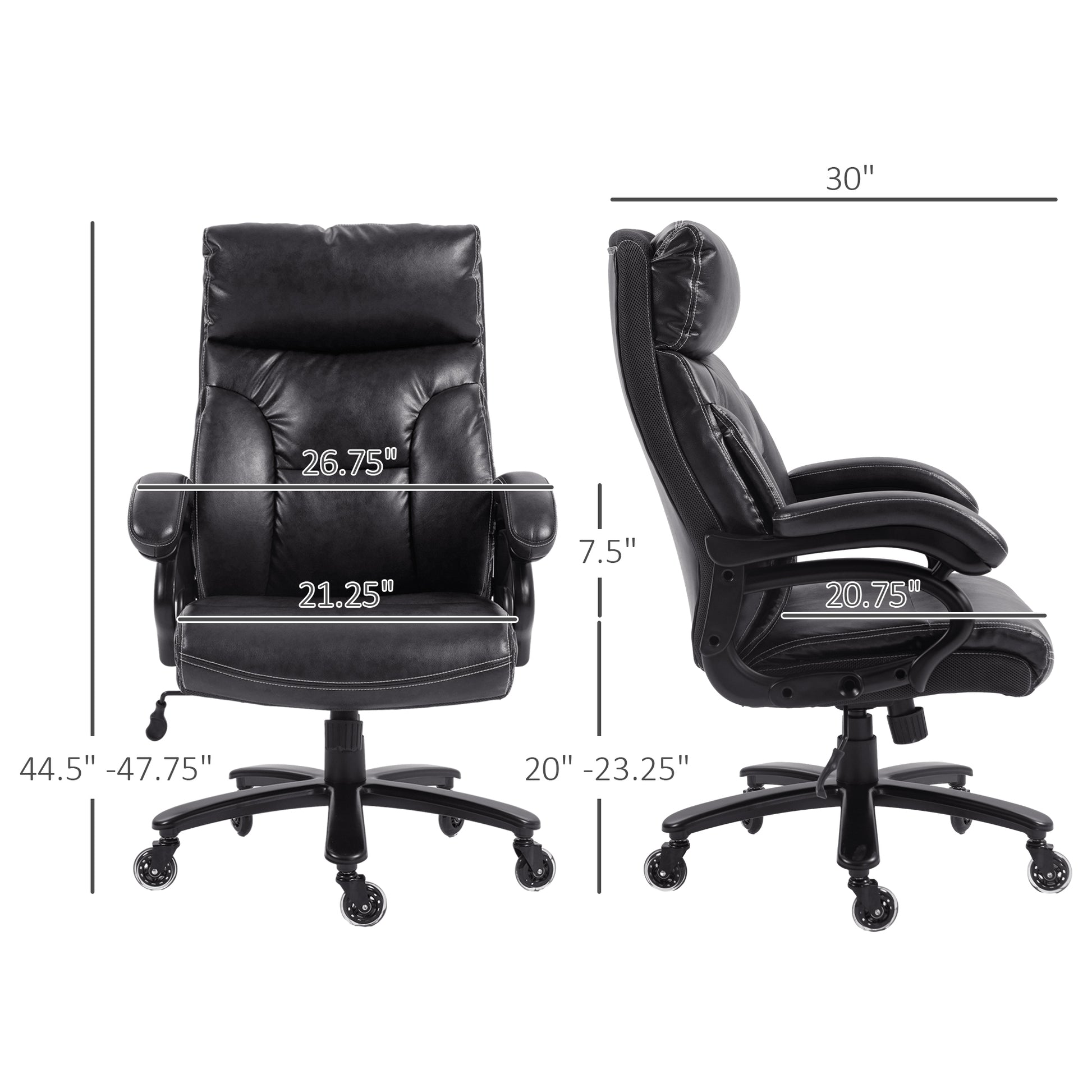 Vinsetto Heavy Duty Pu Leather Office Chair Hold Up To 400Lb, Black Black Pu Leather