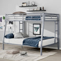Full Xl Over Queen Metal Bunk Bed With Ladder And Guardrails, Silver Box Spring Not Required Full Xl Silver Metal Metal