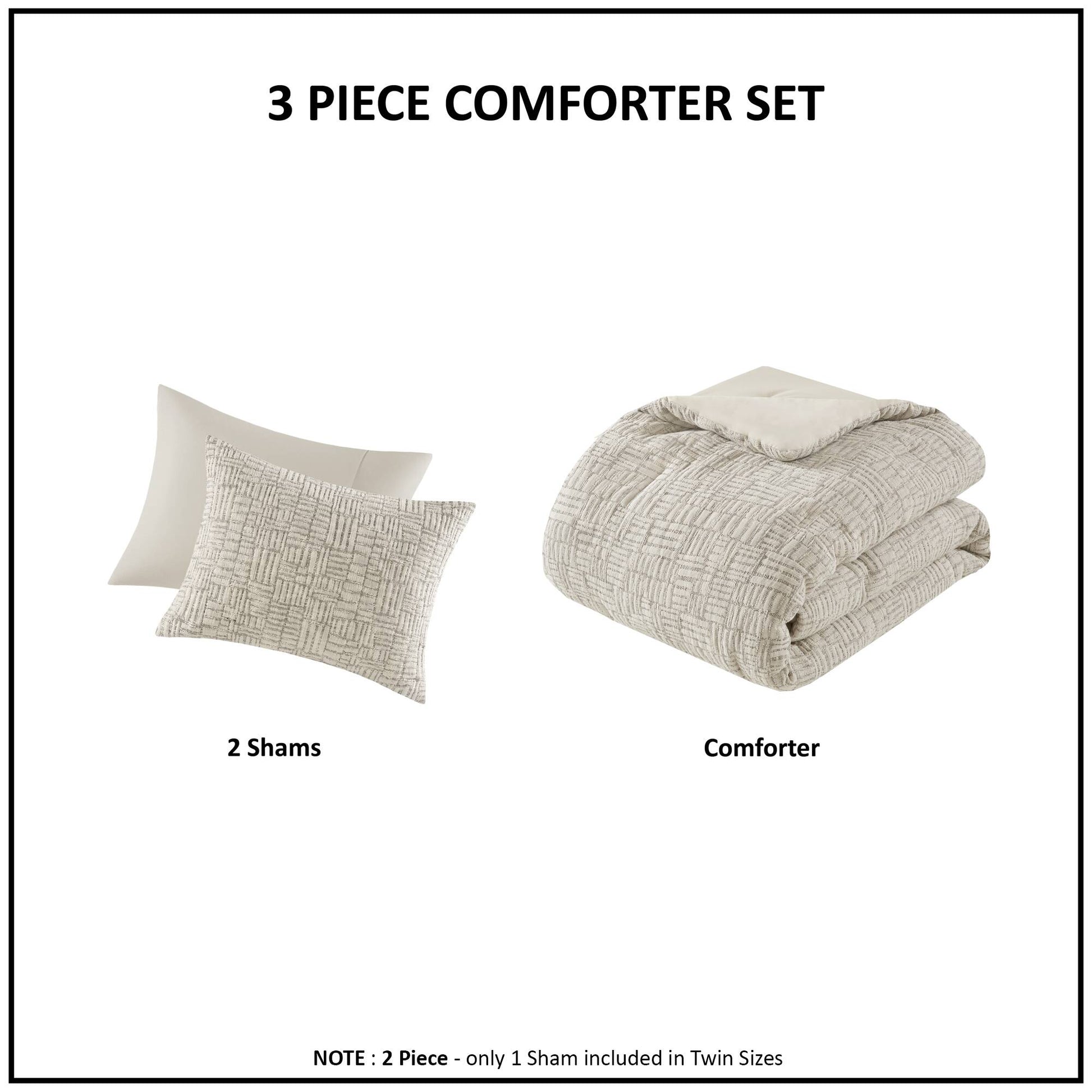 3 Piece Oversized Cotton Matelasse Comforter Set Full Queen Beige Polyester
