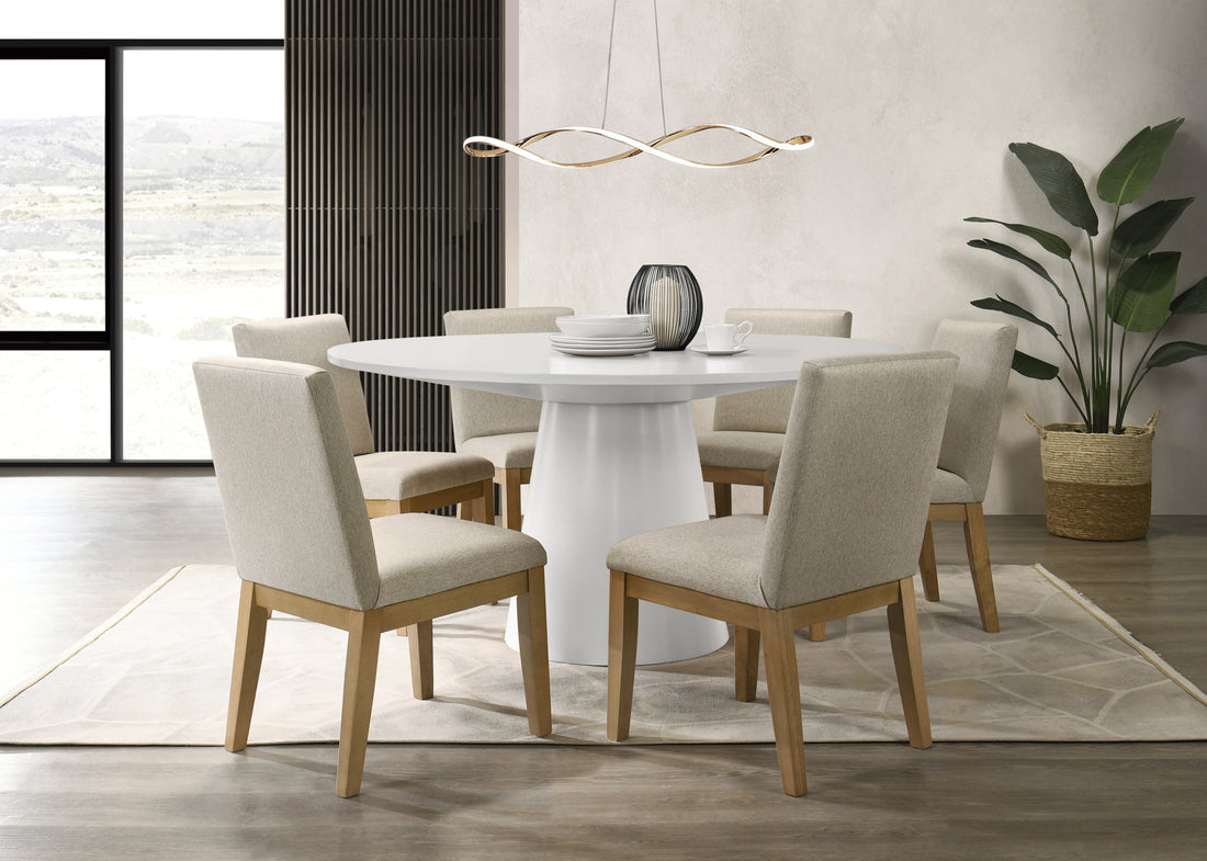 Jasper White 7 Piece 59"W Round Dining Table Set With Driftwood Finish Chairs White Wood