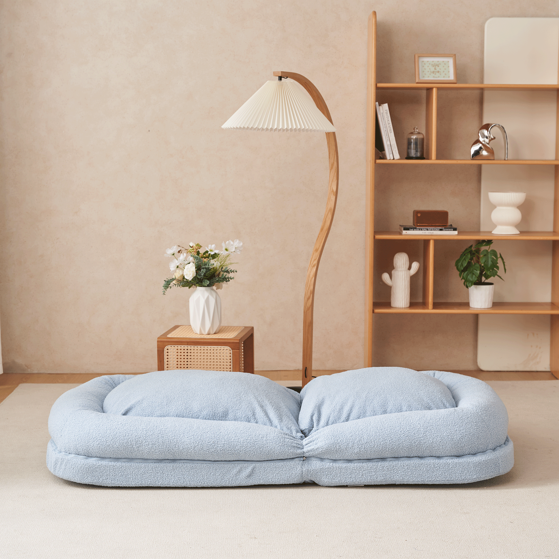 Triple Fold Down Sofa Bed,Blue Blue Metal Cotton Metal