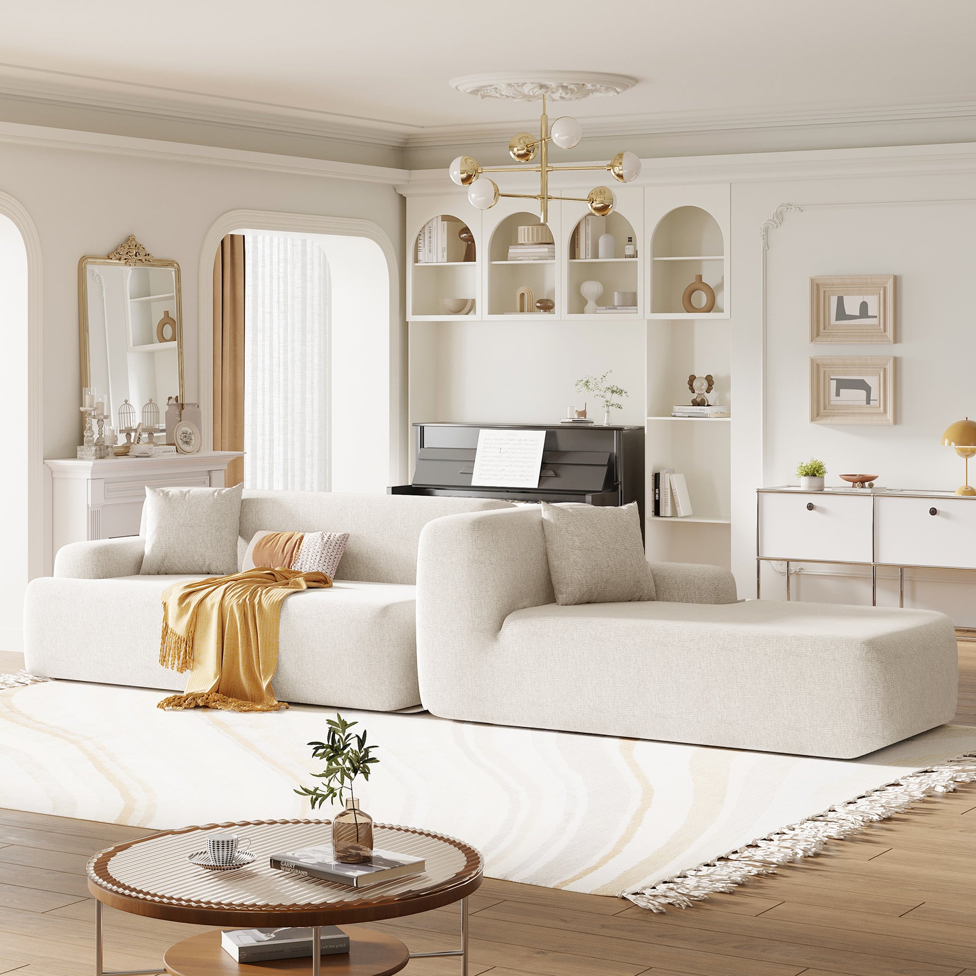 Modern Large L Shape Modular Sectional Sofa For Living Room, Bedroom, Salon, 2 Piece Free Combination, Simplified Style Old Sku:Wy000356Aaa Beige Polyester 3 Seat