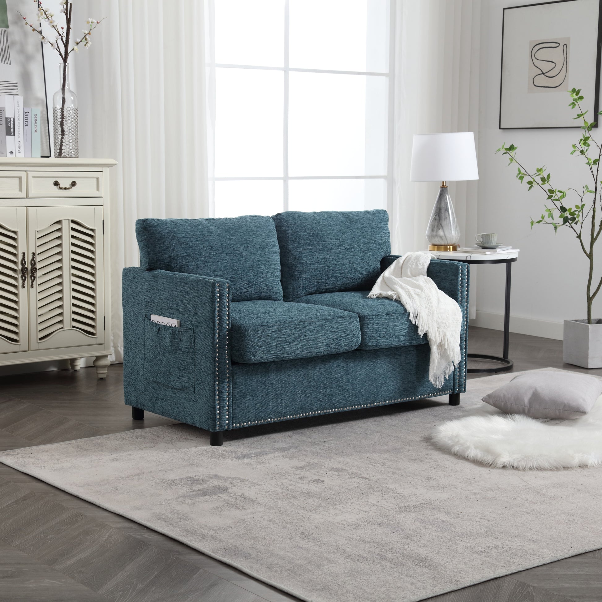 United Modern Chenille Fabric Loveseat, 2 Seat Upholstered Loveseat Sofa Modern Couch Mint Green Chenille 2 Seat
