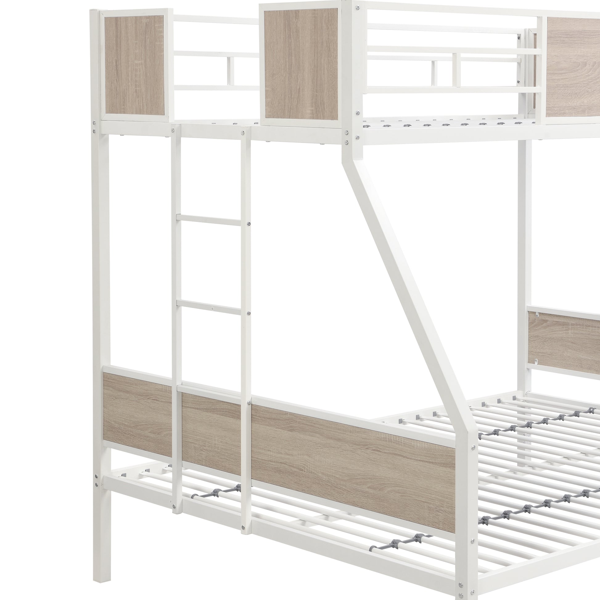 Twin Over Full Metal Bunk Bed With Trundle 2 Side Ladder And Full Length Guardrail, No Box Spring Needed, Large Under Bed Storage, Easy Assemble Full Brown White Mdf Metal