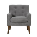 Kina 28 Inch Accent Chair, Gray Fabric, Button Tufted, Angled Wood Legs Gray Wood