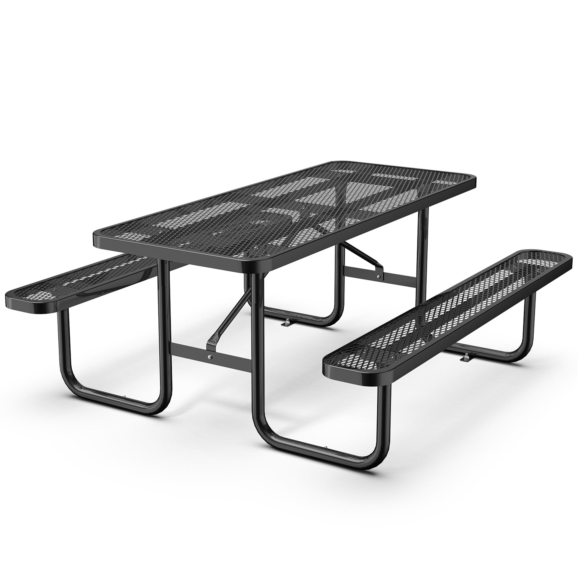 72" Expanded Metal Rectangular Picnic Table, Black Black Steel Steel