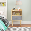 2Pc Nightstand With Collapsible Fabric Drawer, 2 Tier Storage End Table, Wood Side Table With Storage Cabinet For Bedroom, Living Room Oak Oak Engineered Wood