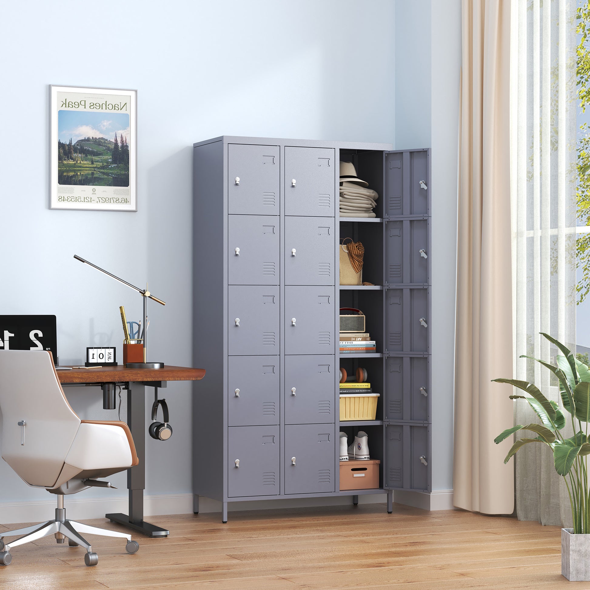15 Door 72"H Metal Lockers With Lock For Employees,Storage Locker Cabinet For Home Gym Office School Garage,Easy Assembly,Gray 5 Or More Spaces Gray Primary Living Space Door Locks Modern Metal