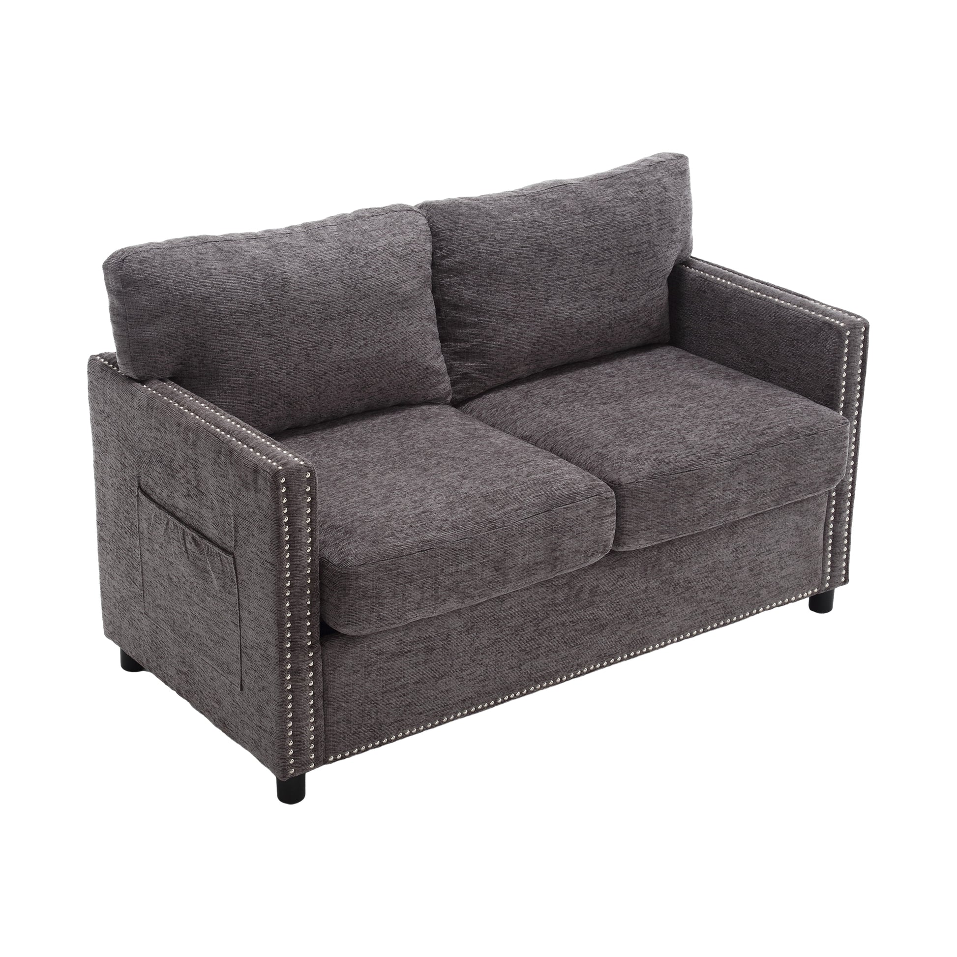 United Modern Chenille Fabric Loveseat, 2 Seat Upholstered Loveseat Sofa Modern Couch Dark Gray Chenille 2 Seat
