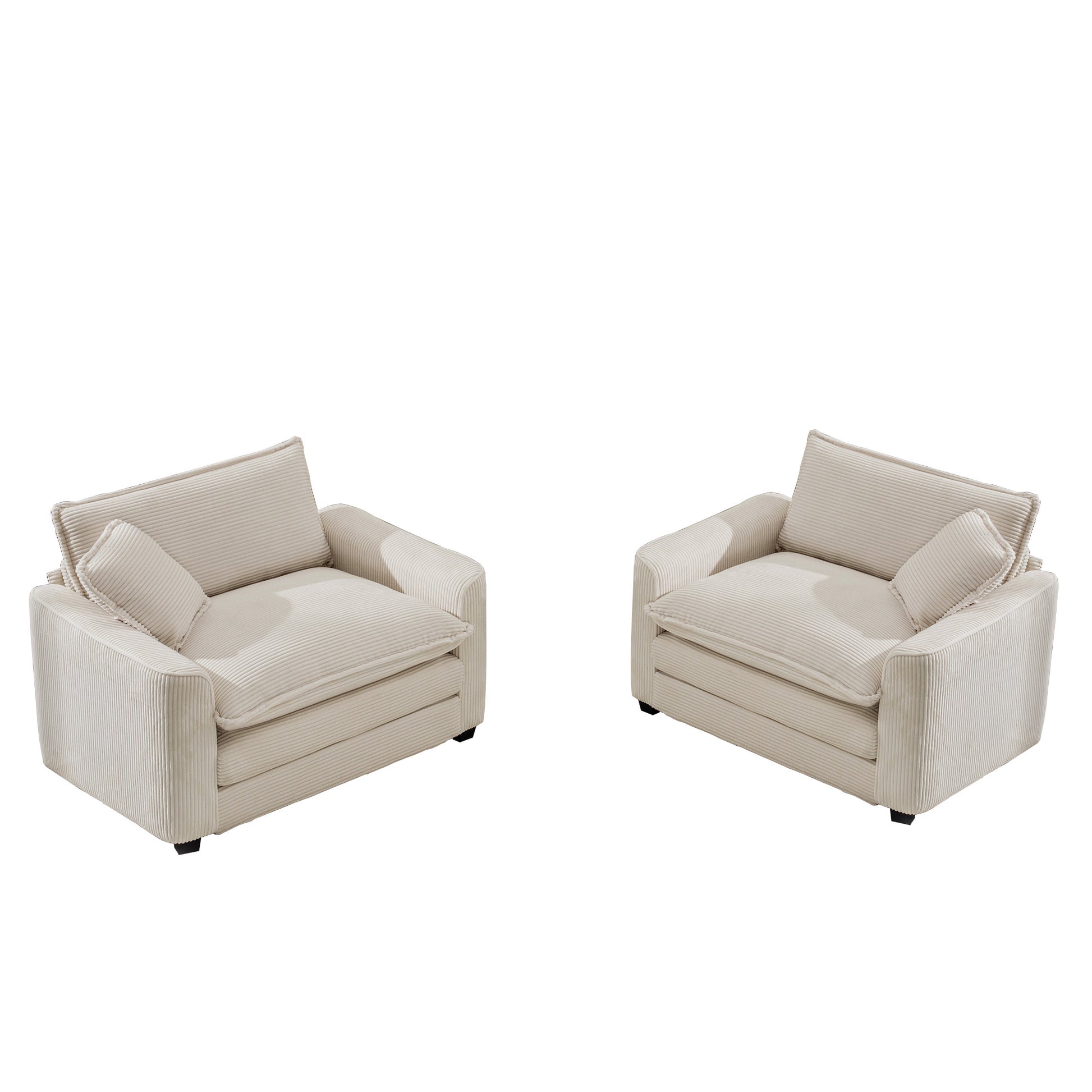Luxurious And Sophisticated Deep Seated Sofa Set With Two Single Sofas In Light Beige Corduroy Fabric, Set Of 2 Accent Chair For Living Room Beige Corduroy 2 Seat