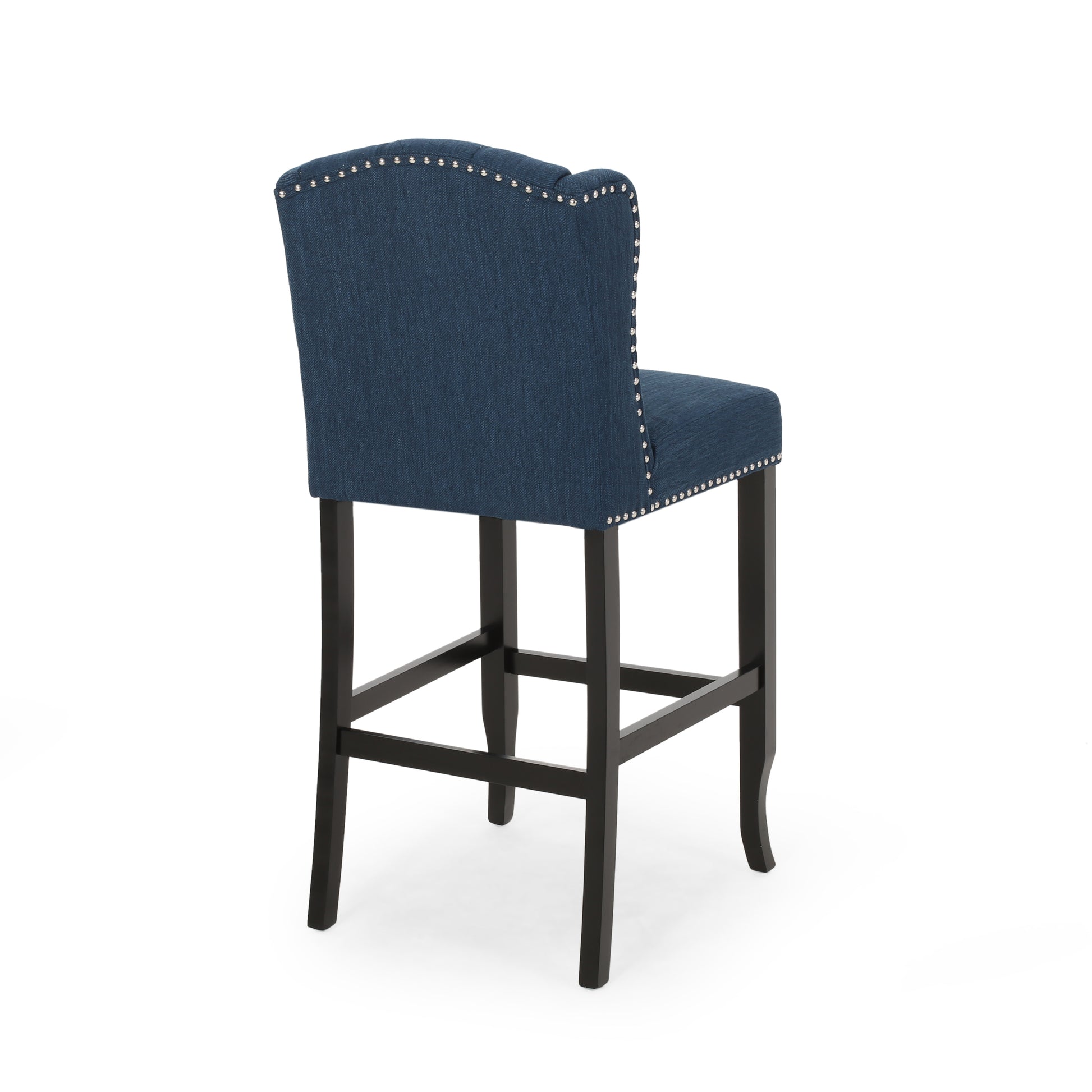 Vienna Contemporary Fabric Tufted Wingback 31 Inch Counter Stools, Set Of 2, Navy Blue And Dark Brown Navy Blue Fabric