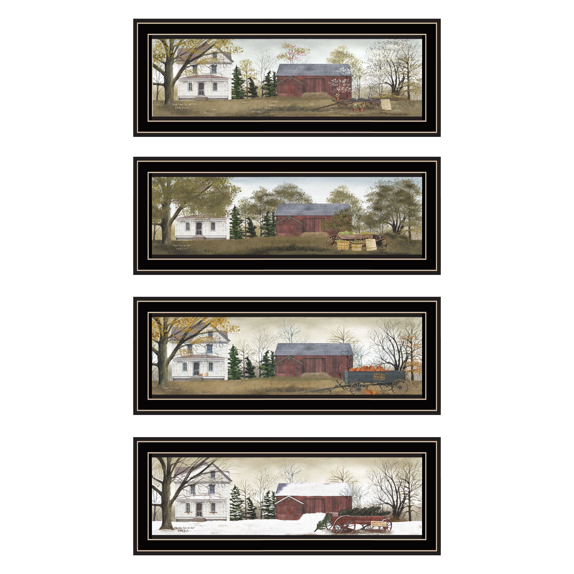 4 Piece Vignette Four Seasons Homesteads Black Framed Wall Art For Living Room, Bedroom Wall Art Print For Home Decor By Billy Jacobs Multicolor Wood Paper