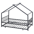 Twin Size Metal House Bed With Twin Size Trundle, Black Twin Black Metal