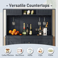 Coffee Bar Cabinet Kitchen Cabinet With Storage, Farmhouse Wine Cabinet With Drawers Shelves And Cabinets, Buffet Cabinet Wine & Glass Racks For Dining Room, Kitchen, Dark Blue Antique Blue Particle