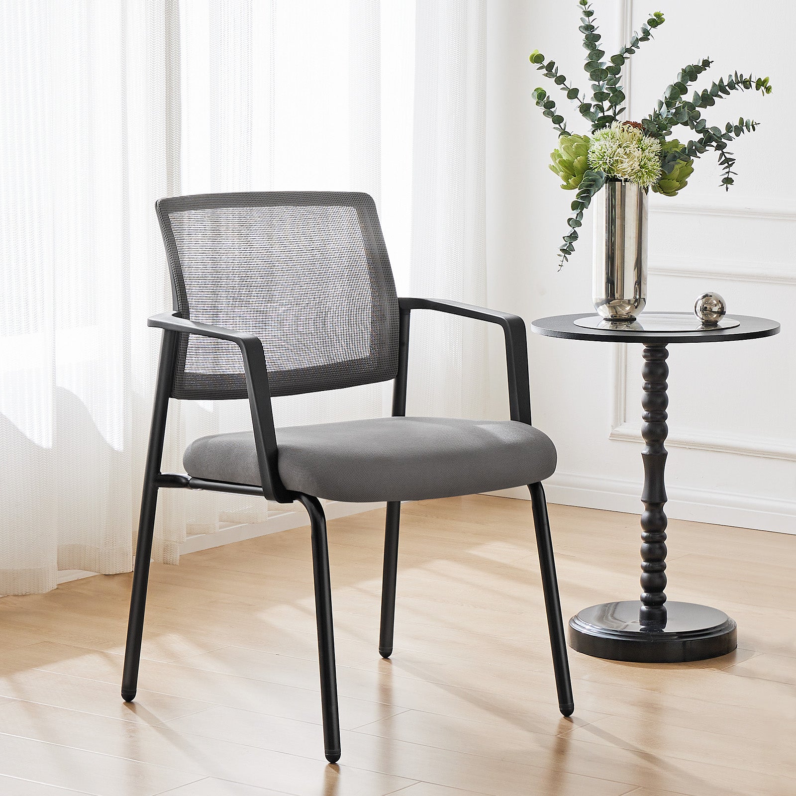 Mesh Back Stacking Arm Chairsupholstered Fabric Stacking Chairs, Sturdy Metal Stacking Chairs,Gray, 1 Pack Gray Abs