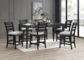 Black Color 7Pc Dining Set Counter Height Table And 6X High Chairs Upholstered Fabric Cushion Seats Solid Wood Dining Room Furniture Wood Dining Room Solid Wood Rubberwood Rectangular Dining Table With Chair Upholstered Chair Wood Black Ladder Back Seats