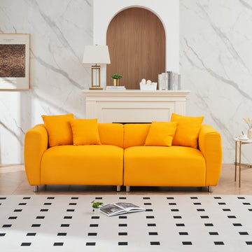 89 Inch Sofa For Living Room, Fashion Sofa With Metal Legs, 3 Seater Sofa, Solid Wood Frame Couch With 4Pillows, For Apartment Office Living Room Yellow Yellow Cotton Linen,Teddy 3 Seat