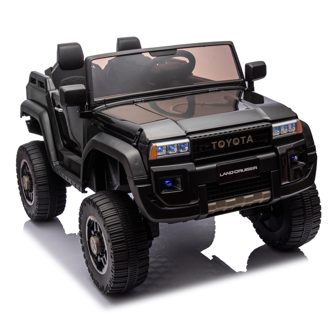 24V Two Seater Kids Ride On Car W Parents Remote Control, Licensed Toyota Lc250,2Wd,110W Motors,With Shovel,Three Point Seat Belt,Slow Start,Speed Adjustment,Bluetooth,Music For Kids Aged 3 . Black 100 149 Lbs Polypropylene