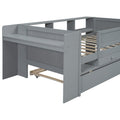 Multi Functional Twin Daybed With Drawers And Trundle, Headboard Storage And Tables, Usb Charging Station, Gray Box Spring Not Required Twin Gray Wood Daybeds Pine